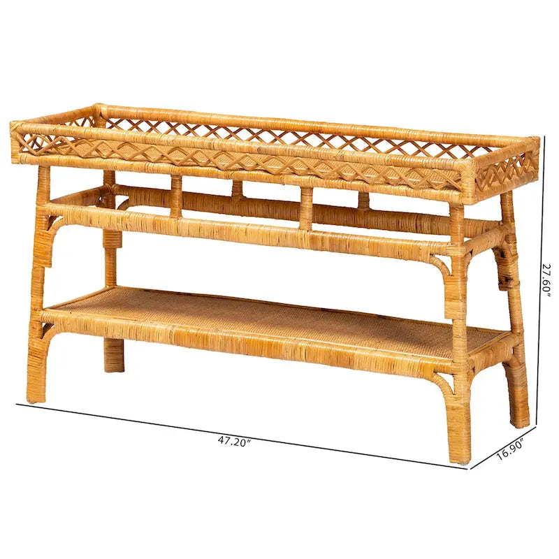 Console de style bohème moderne en rotin naturel à 2 niveaux