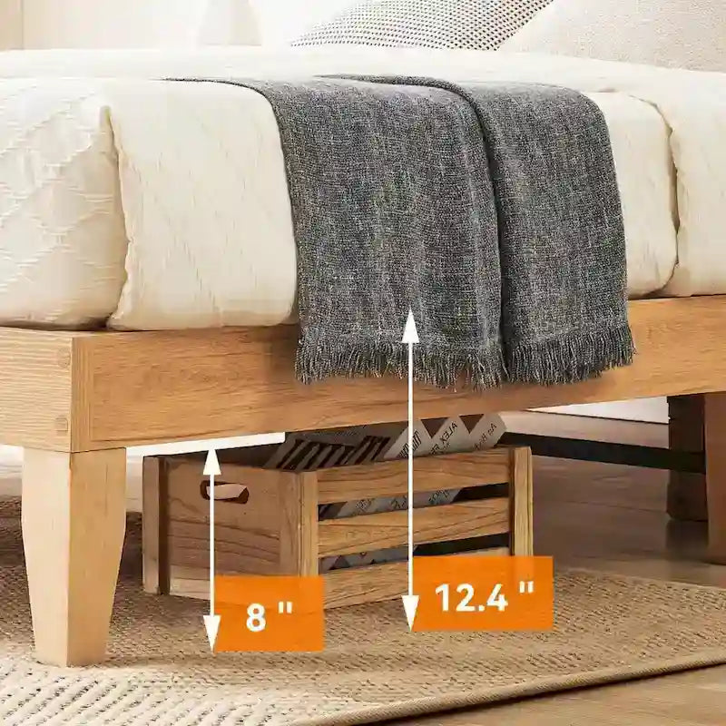 Cadre de lit plateforme avec tête de lit carrée en rotin naturel et lumières LED