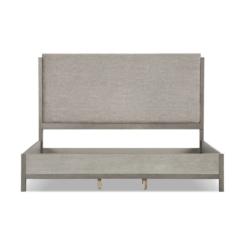 Cadre de lit contemporain en bois massif gris avec tête de lit capitonnée