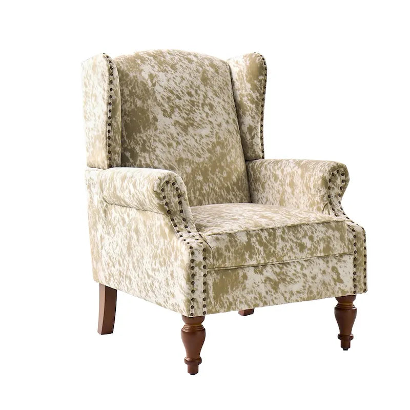 Fauteuil crapaud à motif animalier traditionnel avec clous décoratifs