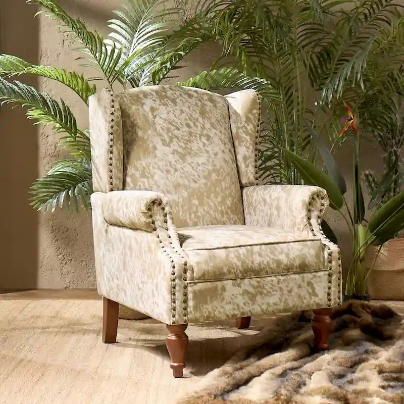 Fauteuil crapaud à motif animalier traditionnel avec clous décoratifs