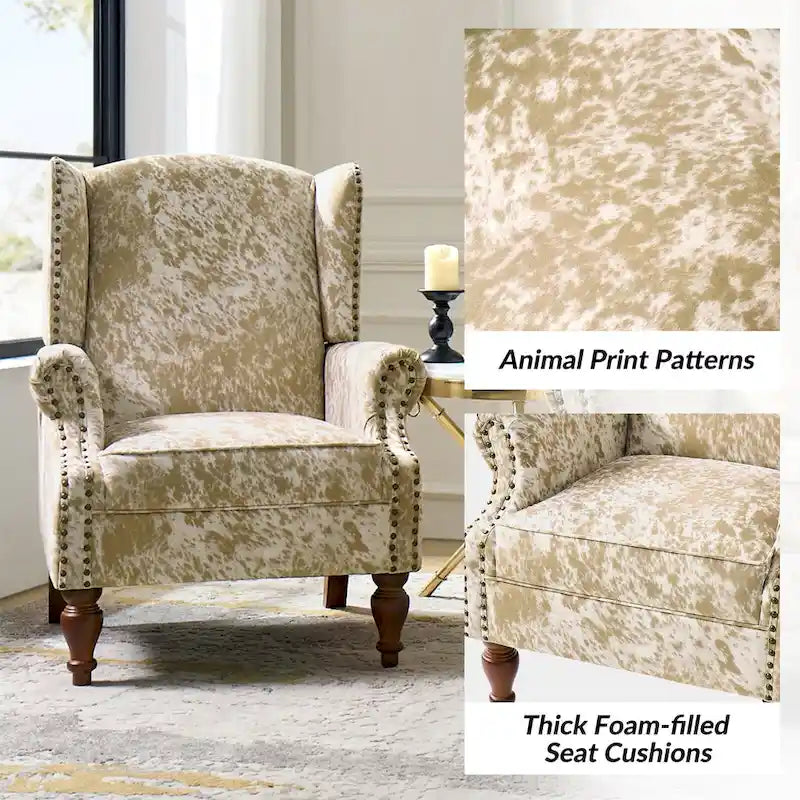 Fauteuil crapaud à motif animalier traditionnel avec clous décoratifs