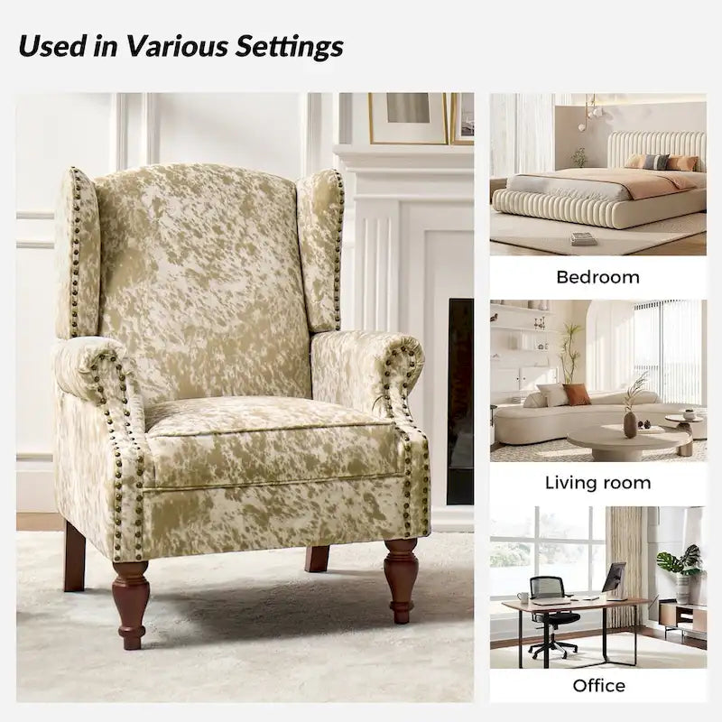 Fauteuil crapaud à motif animalier traditionnel avec clous décoratifs