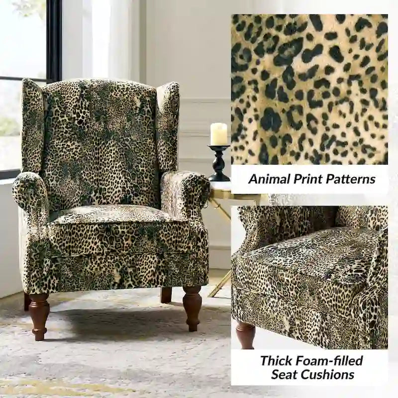 Fauteuil crapaud à motif animalier traditionnel avec clous décoratifs