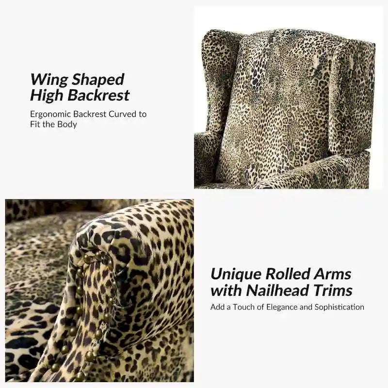 Fauteuil crapaud à motif animalier traditionnel avec clous décoratifs