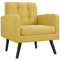Fauteuil en tissu capitonné avec pieds en bois d'hévéa