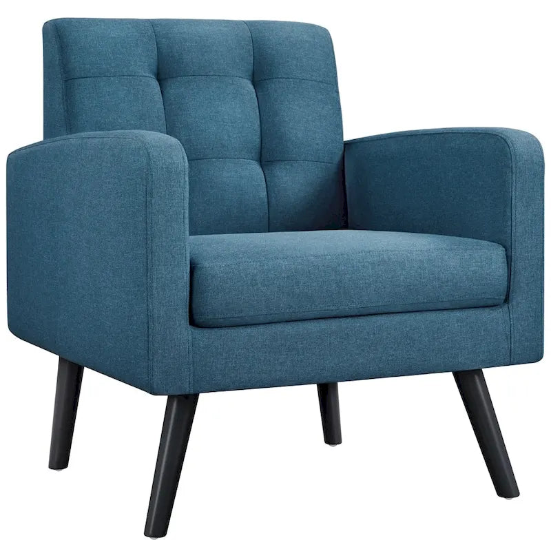 Fauteuil en tissu capitonné avec pieds en bois d'hévéa
