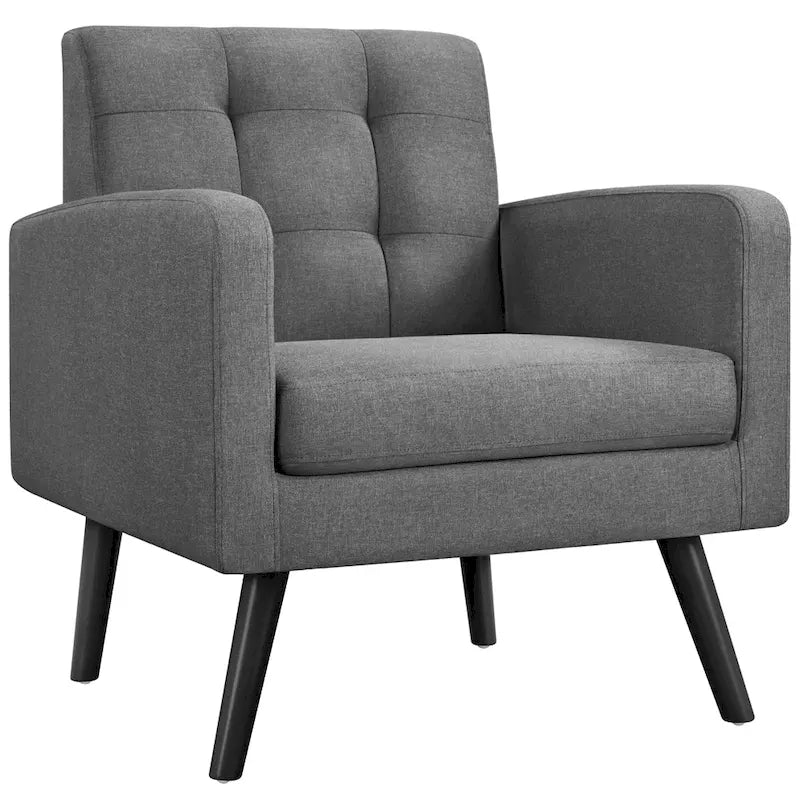 Fauteuil en tissu capitonné avec pieds en bois d'hévéa