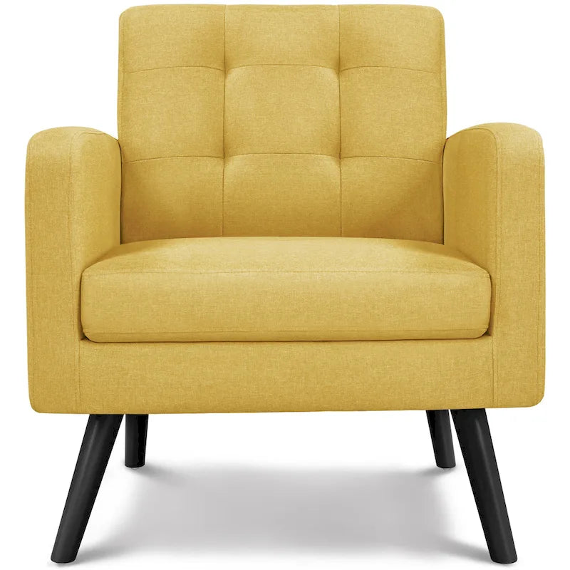 Fauteuil en tissu capitonné avec pieds en bois d'hévéa