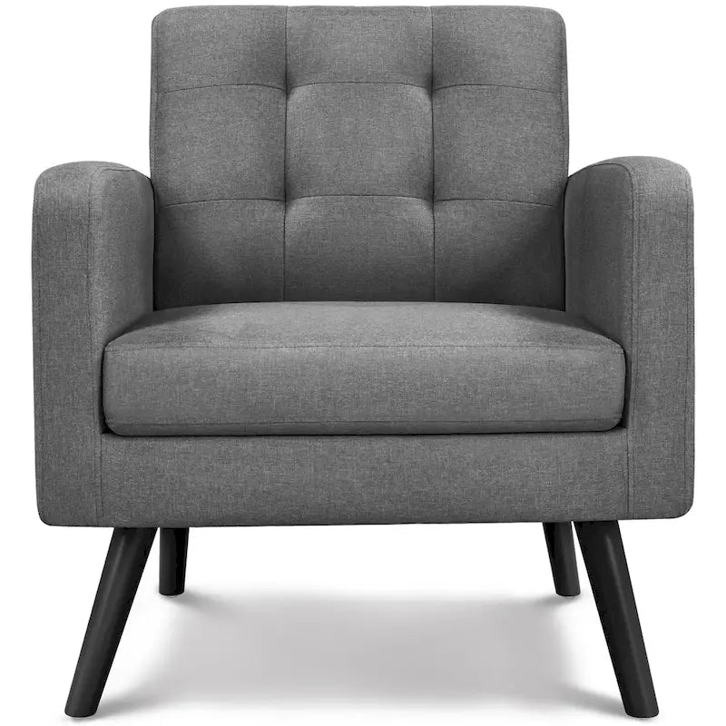 Fauteuil en tissu capitonné avec pieds en bois d'hévéa