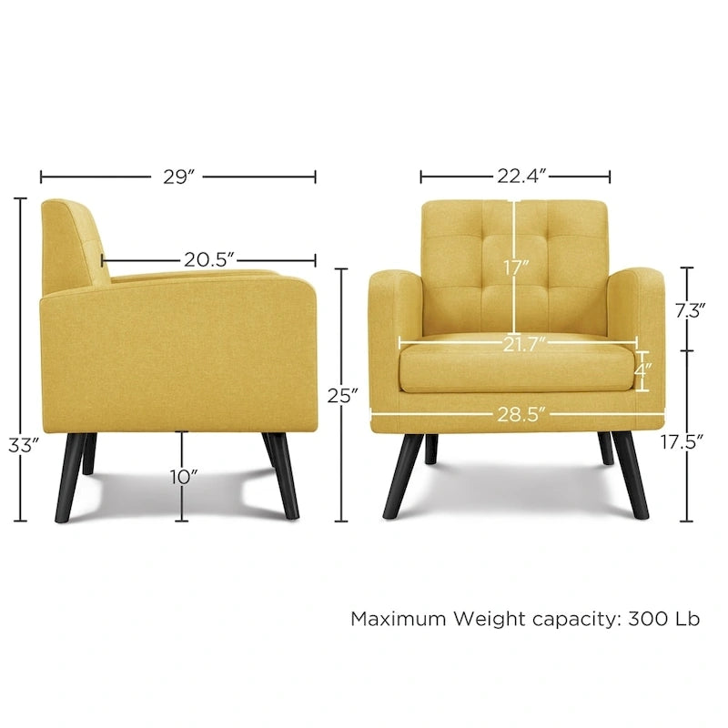 Fauteuil en tissu capitonné avec pieds en bois d'hévéa