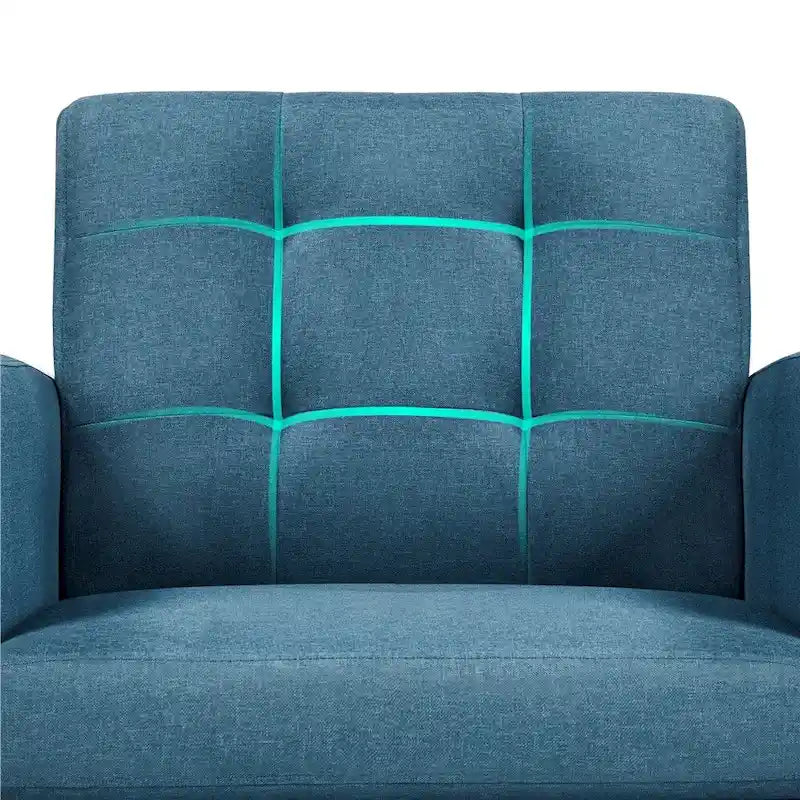 Fauteuil en tissu capitonné avec pieds en bois d'hévéa