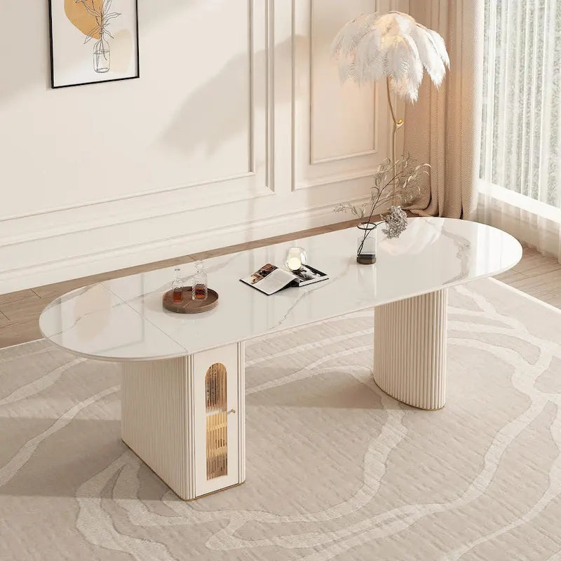 Table à manger ovale moderne pliable avec rangement
