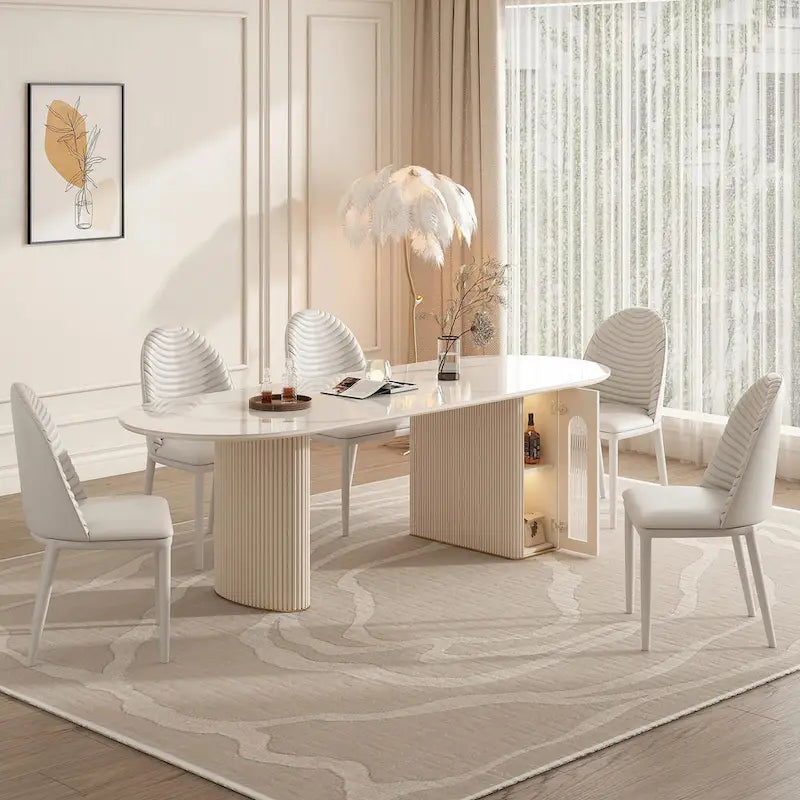 Table à manger ovale moderne pliable avec rangement
