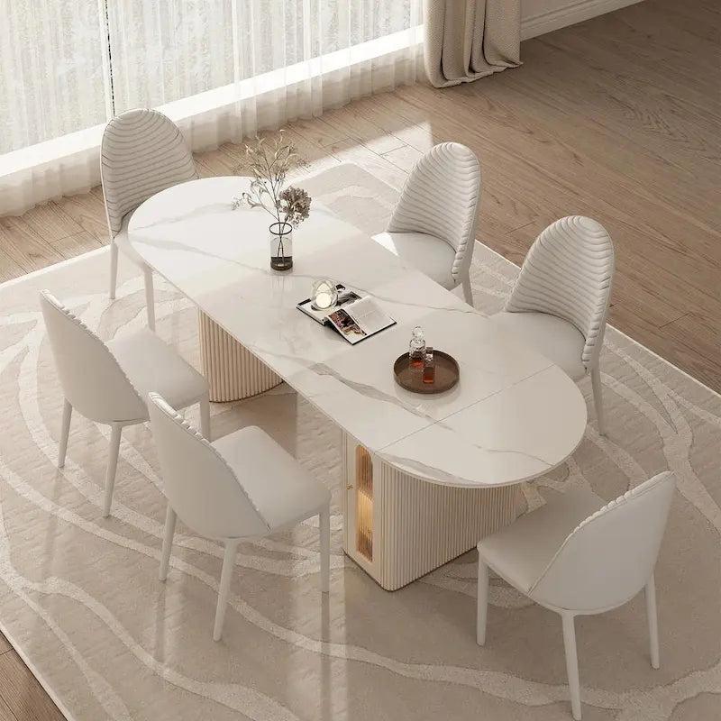 Table à manger ovale moderne pliable avec rangement