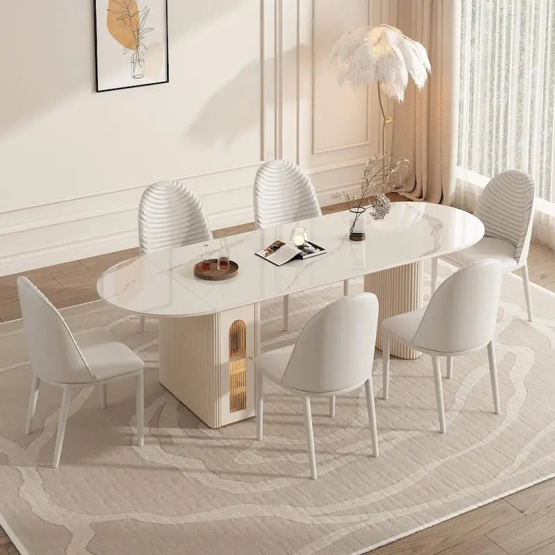 Table à manger ovale moderne pliable avec rangement