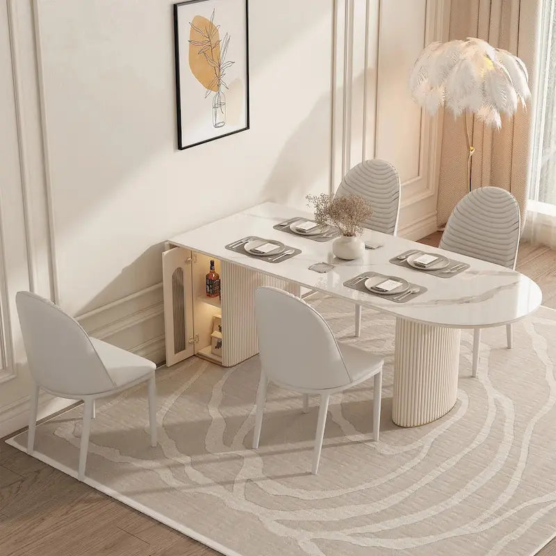 Table à manger ovale moderne pliable avec rangement
