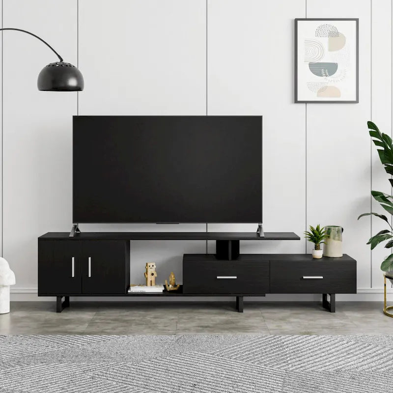 Meuble TV 2 tiroirs 4 étagères en acier