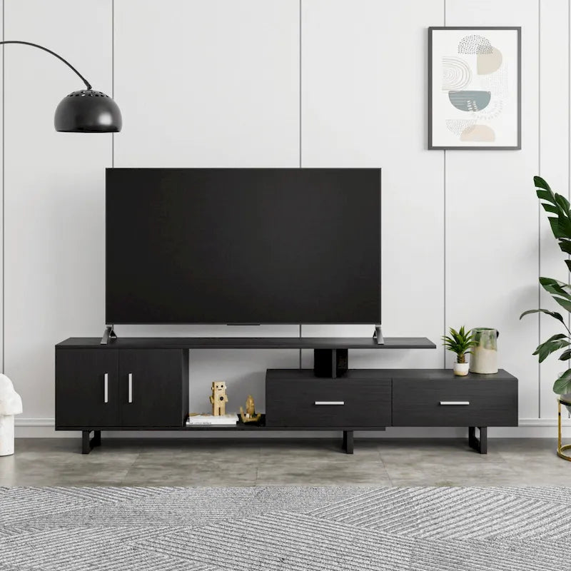Meuble TV 2 tiroirs 4 étagères en acier