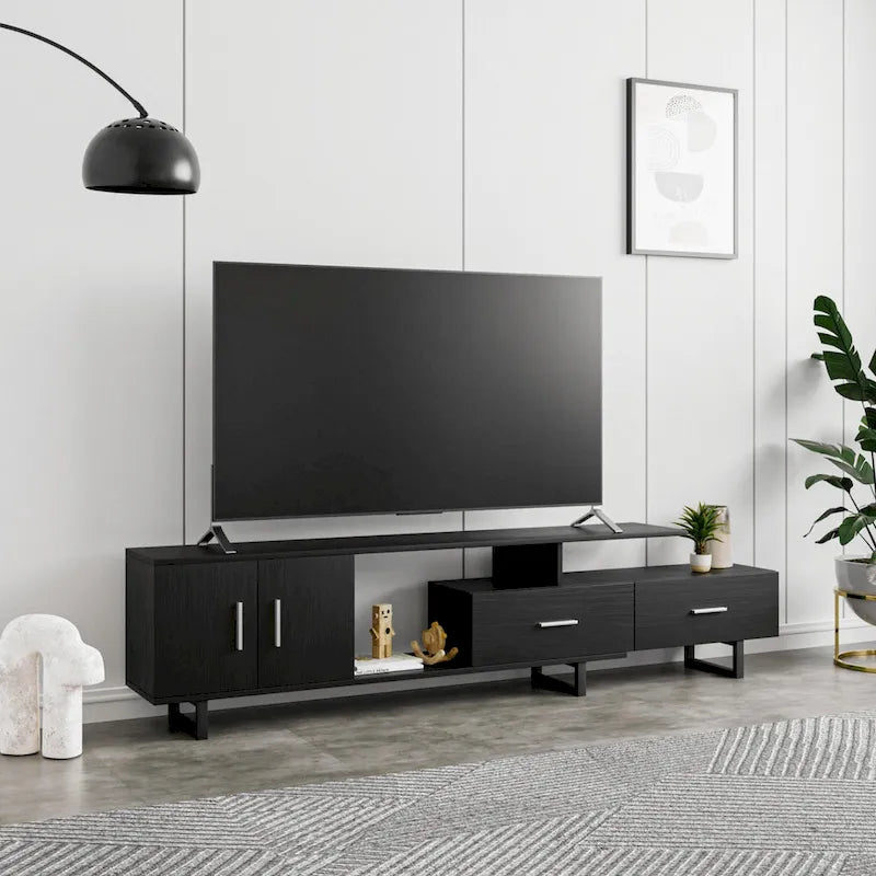 Meuble TV 2 tiroirs 4 étagères en acier