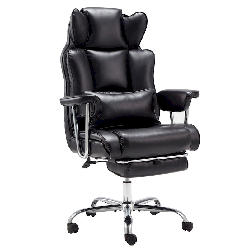 Fauteuil de bureau en cuir grande taille avec repose-pieds