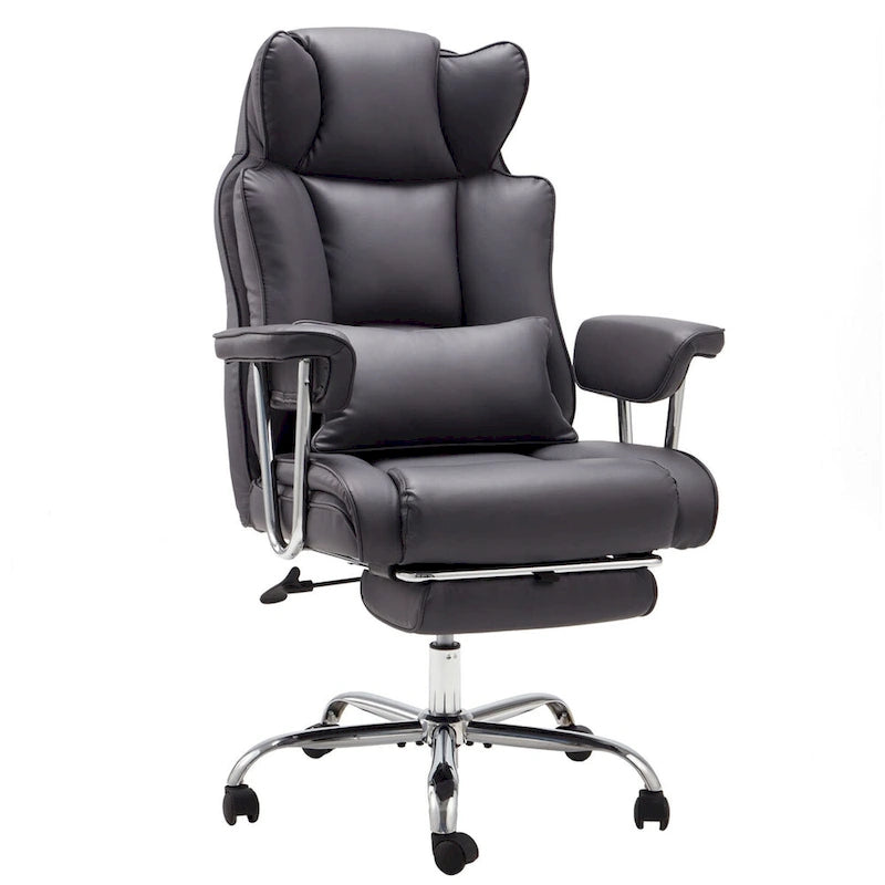 Fauteuil de bureau en cuir grande taille avec repose-pieds