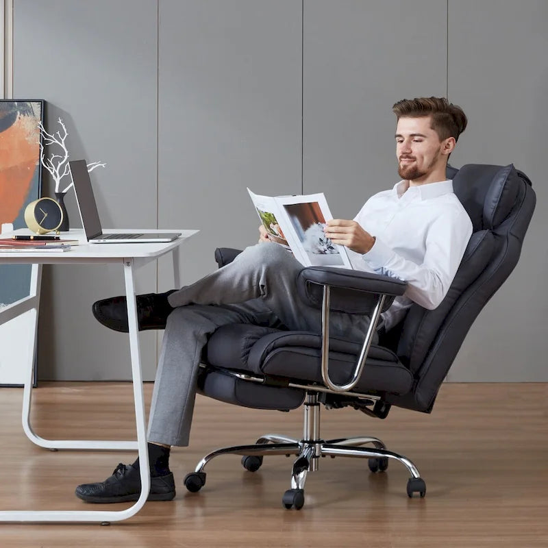 Fauteuil de bureau en cuir grande taille avec repose-pieds