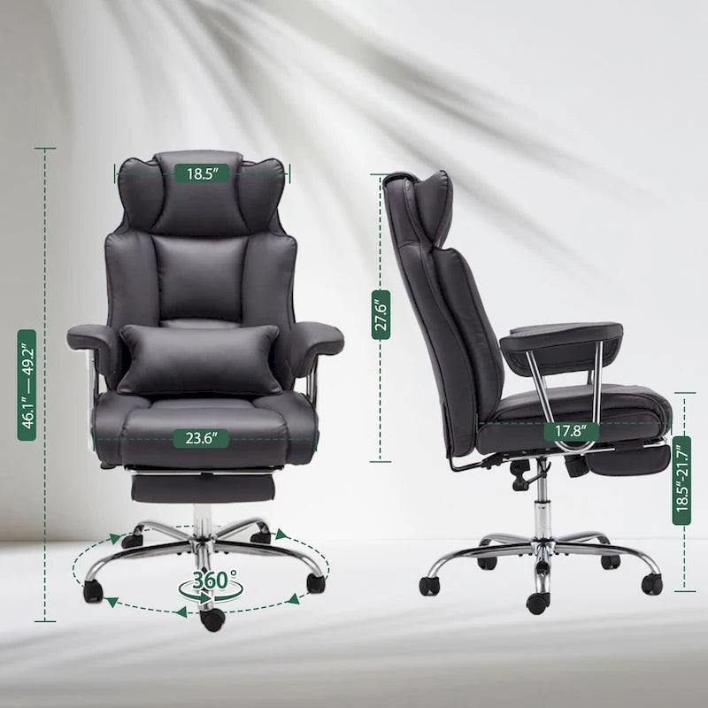 Fauteuil de bureau en cuir grande taille avec repose-pieds