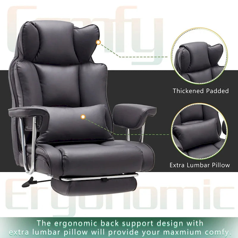 Fauteuil de bureau en cuir grande taille avec repose-pieds