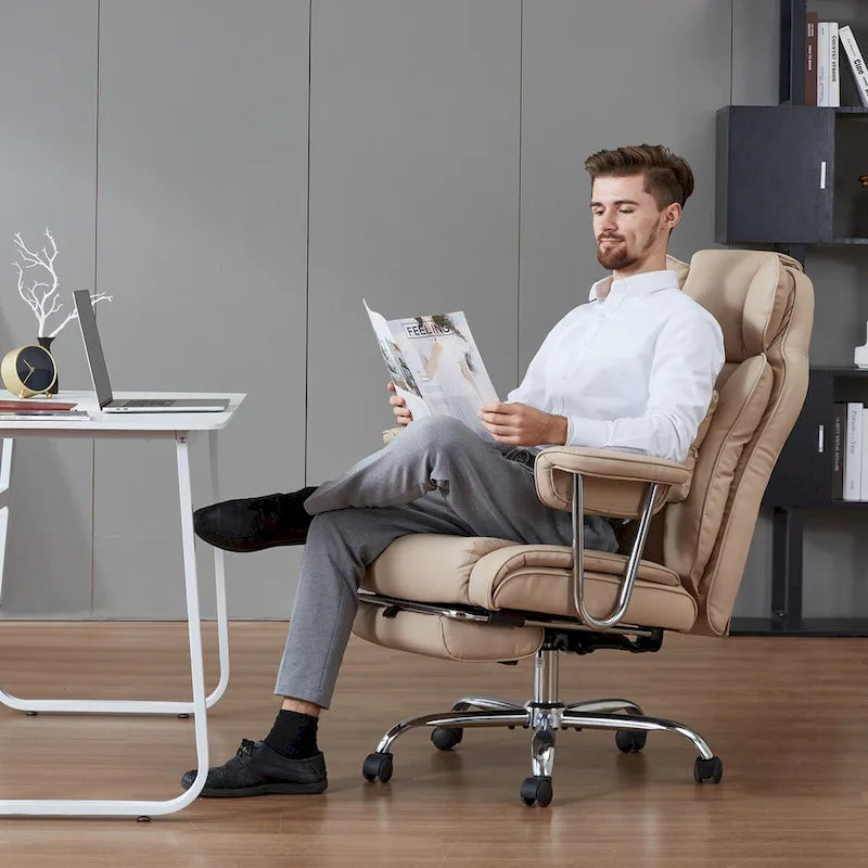 Fauteuil de bureau en cuir grande taille avec repose-pieds