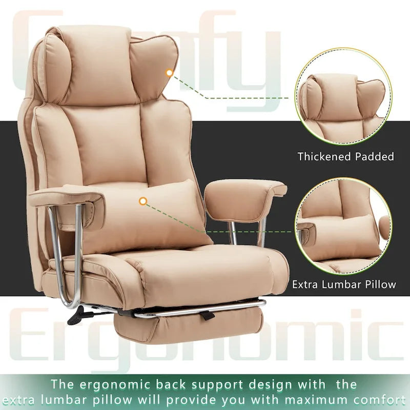 Fauteuil de bureau en cuir grande taille avec repose-pieds