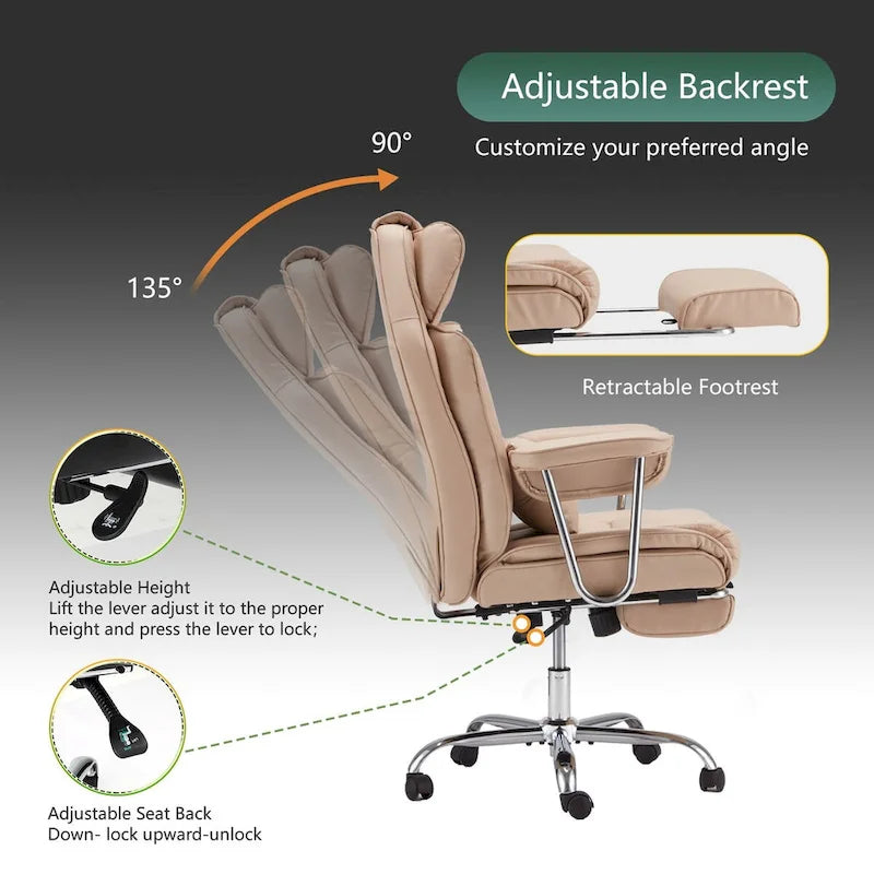 Fauteuil de bureau en cuir grande taille avec repose-pieds