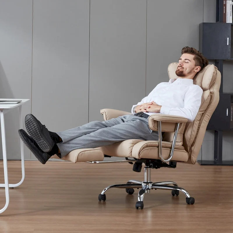 Fauteuil de bureau en cuir grande taille avec repose-pieds