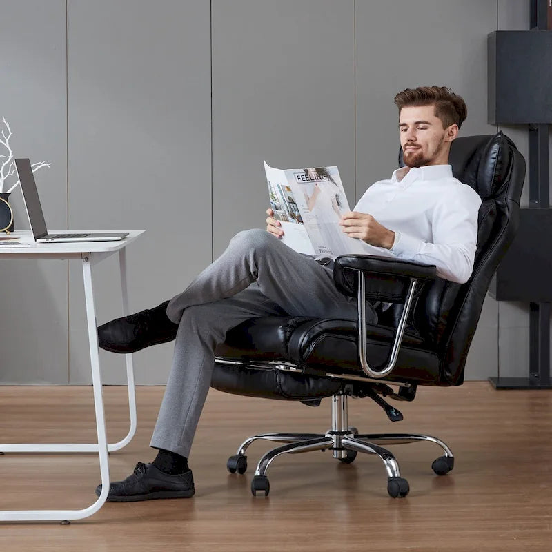 Fauteuil de bureau en cuir grande taille avec repose-pieds
