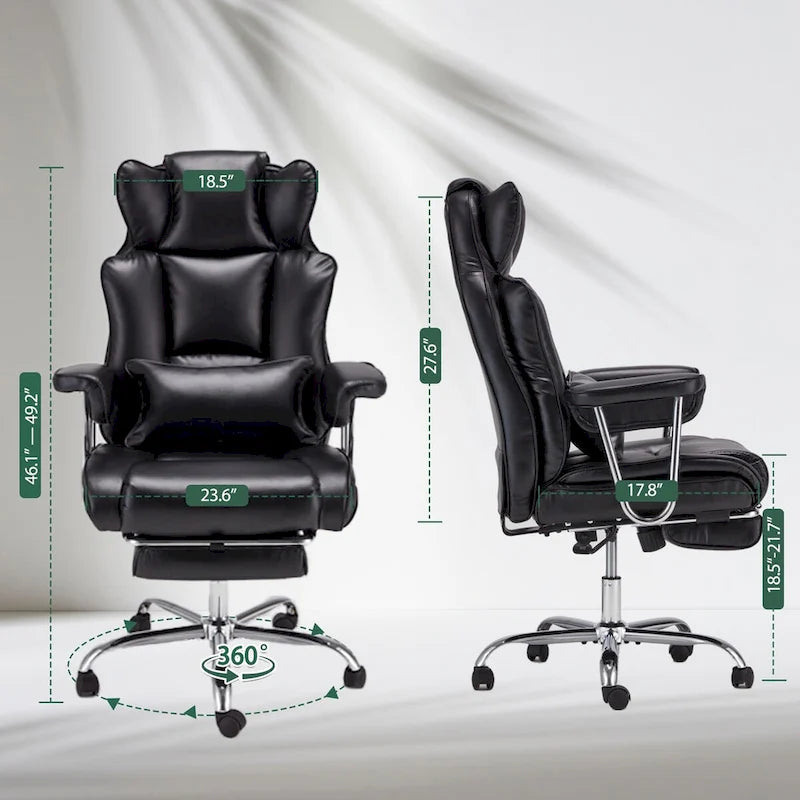Fauteuil de bureau en cuir grande taille avec repose-pieds