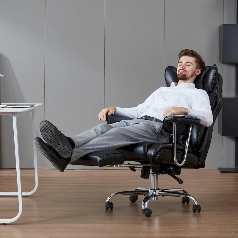 Fauteuil de bureau en cuir grande taille avec repose-pieds