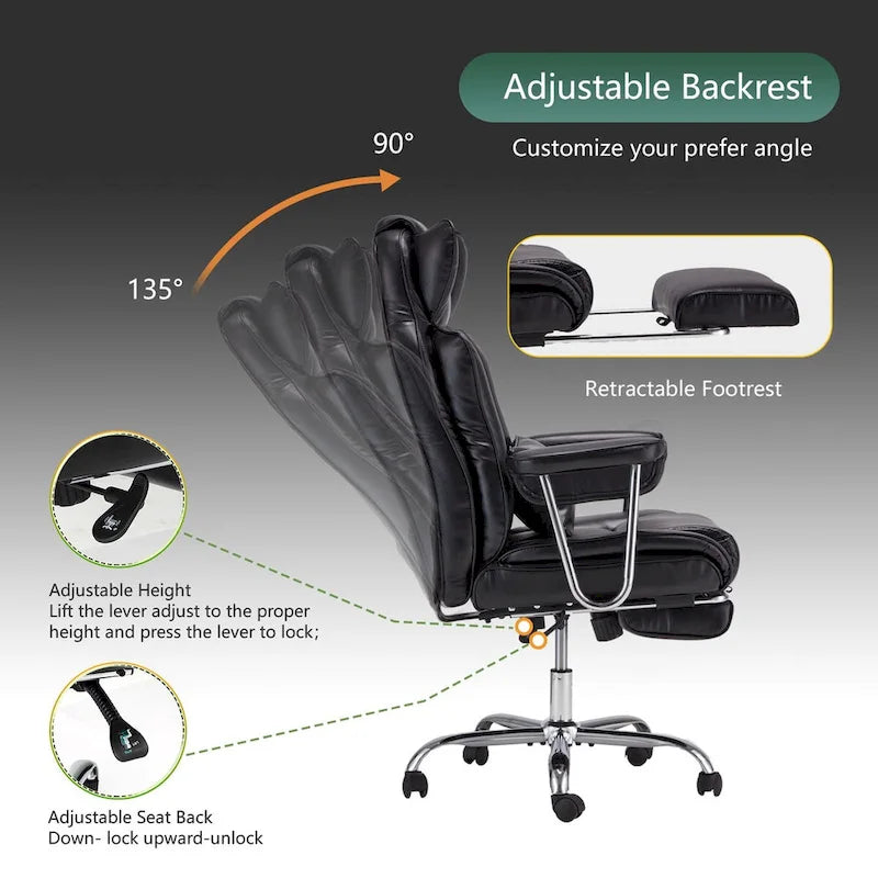 Fauteuil de bureau en cuir grande taille avec repose-pieds