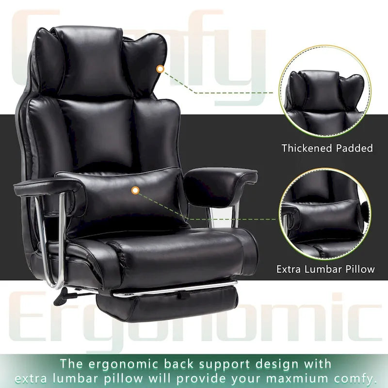 Fauteuil de bureau en cuir grande taille avec repose-pieds
