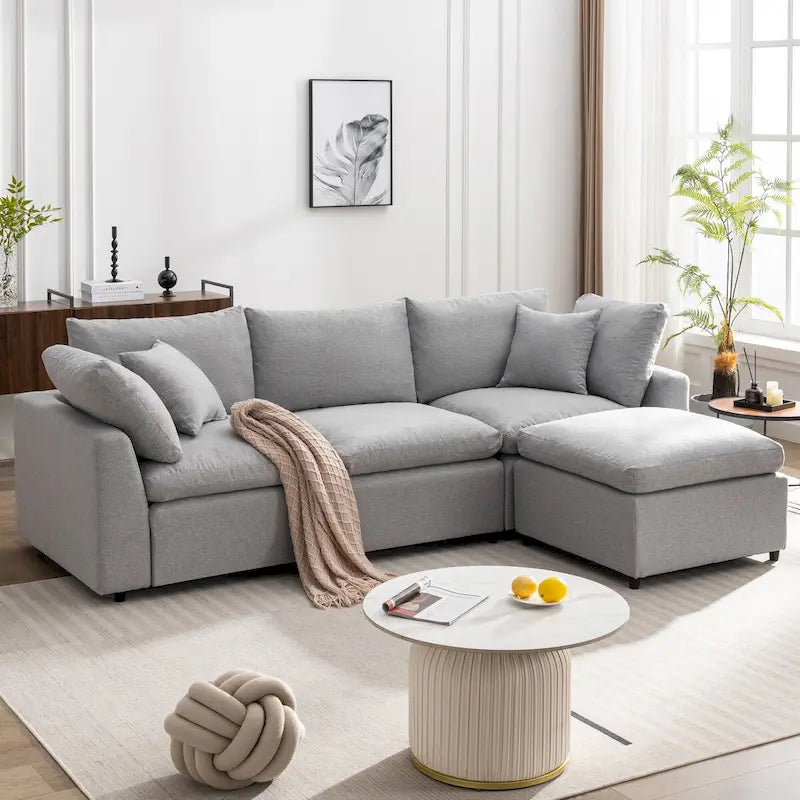 Canapé sectionnel de luxe en forme de L garni de duvet avec méridienne réversible