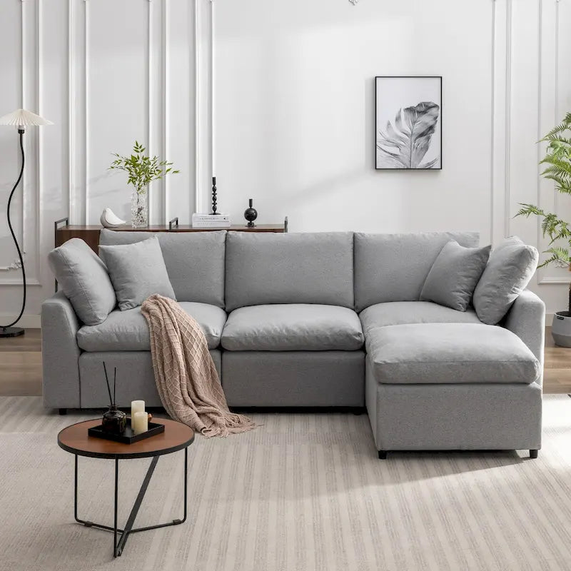 Canapé sectionnel de luxe en forme de L garni de duvet avec méridienne réversible