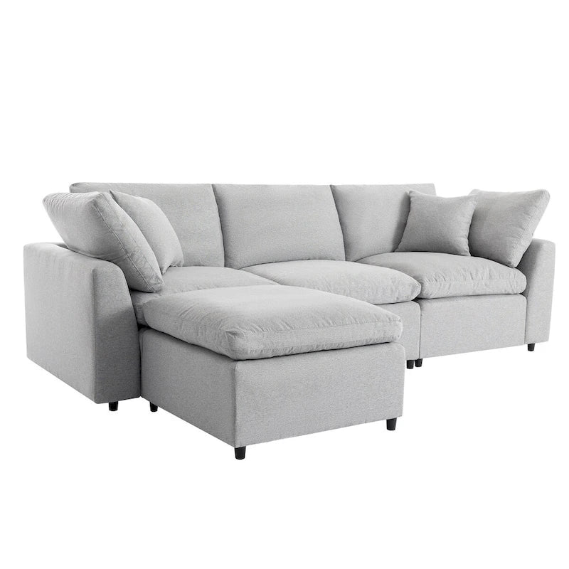 Canapé sectionnel de luxe en forme de L garni de duvet avec méridienne réversible