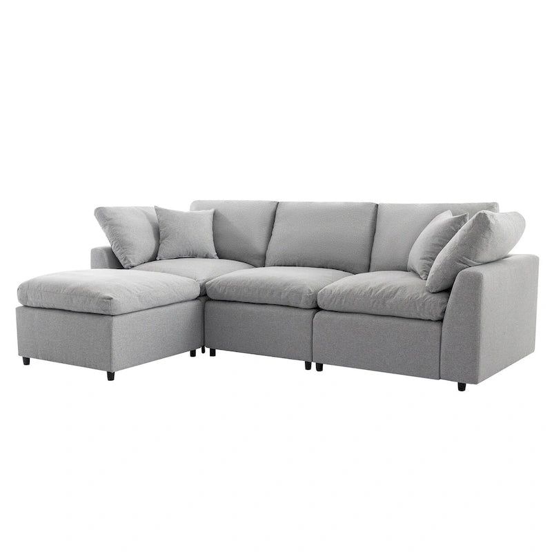 Canapé sectionnel de luxe en forme de L garni de duvet avec méridienne réversible
