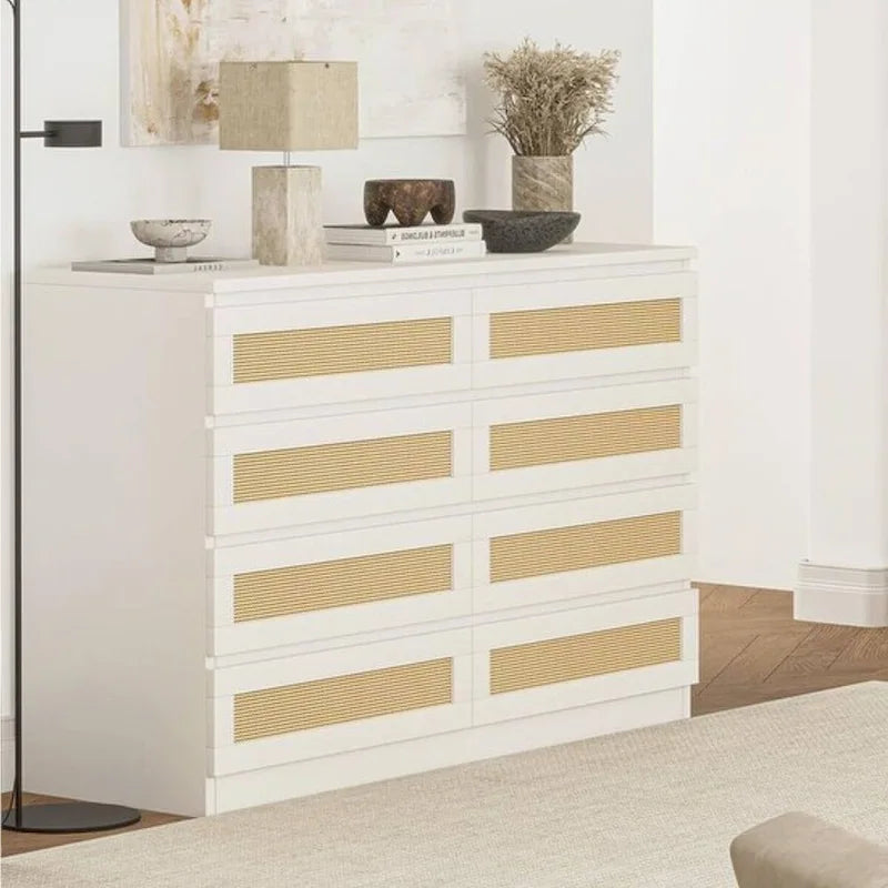 Commode double à 8 tiroirs en rotin pour chambre à coucher