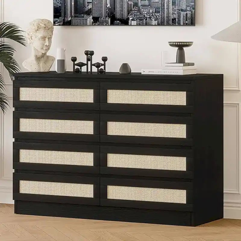 Commode double à 8 tiroirs en rotin pour chambre à coucher