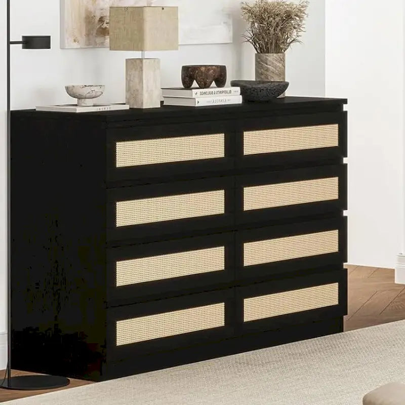 Commode double à 8 tiroirs en rotin pour chambre à coucher