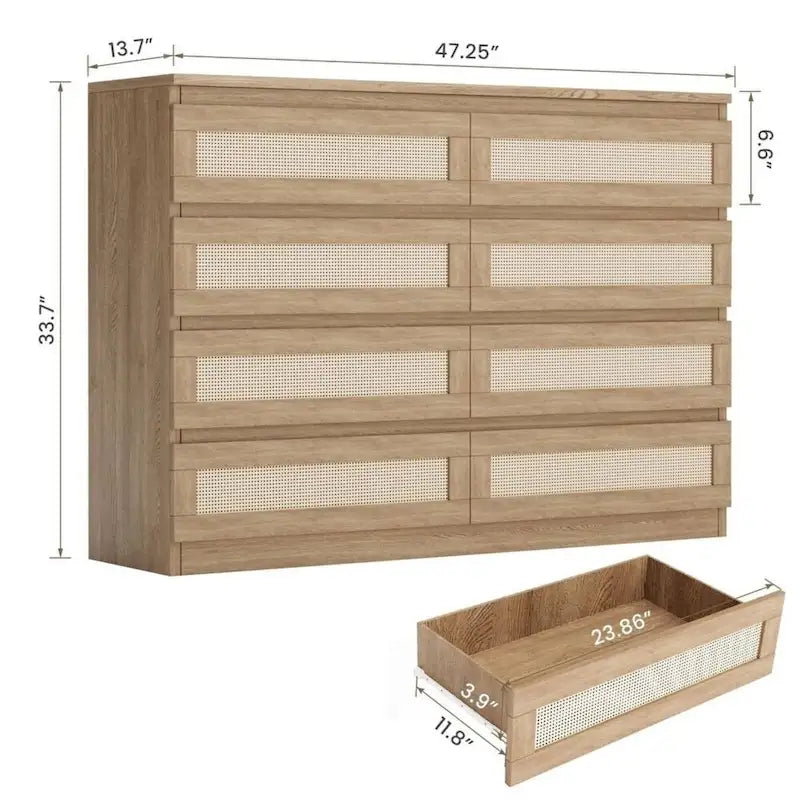 Commode double à 8 tiroirs en rotin pour chambre à coucher