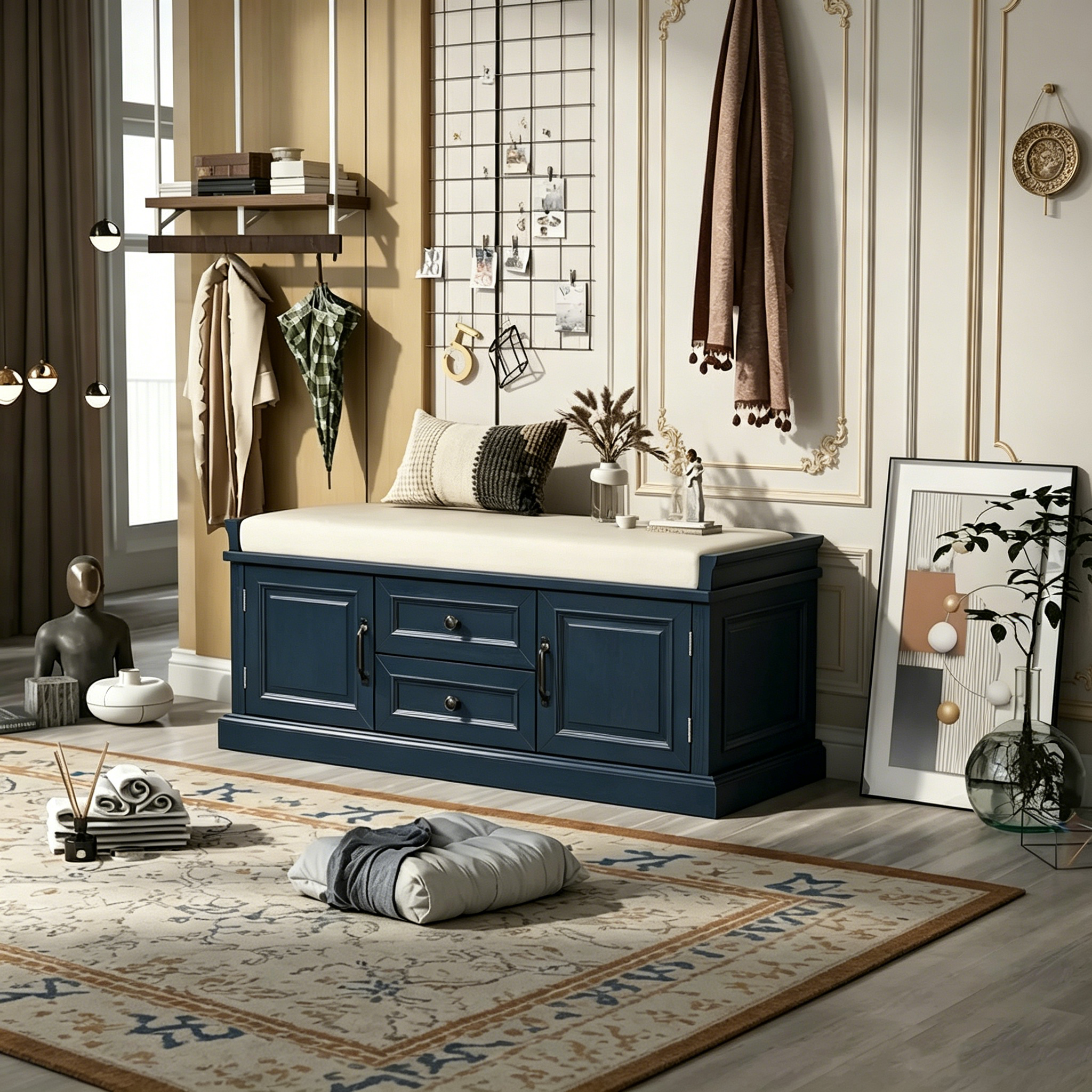 Banc de rangement moderne Tiroirs de rangement Portes d'armoire