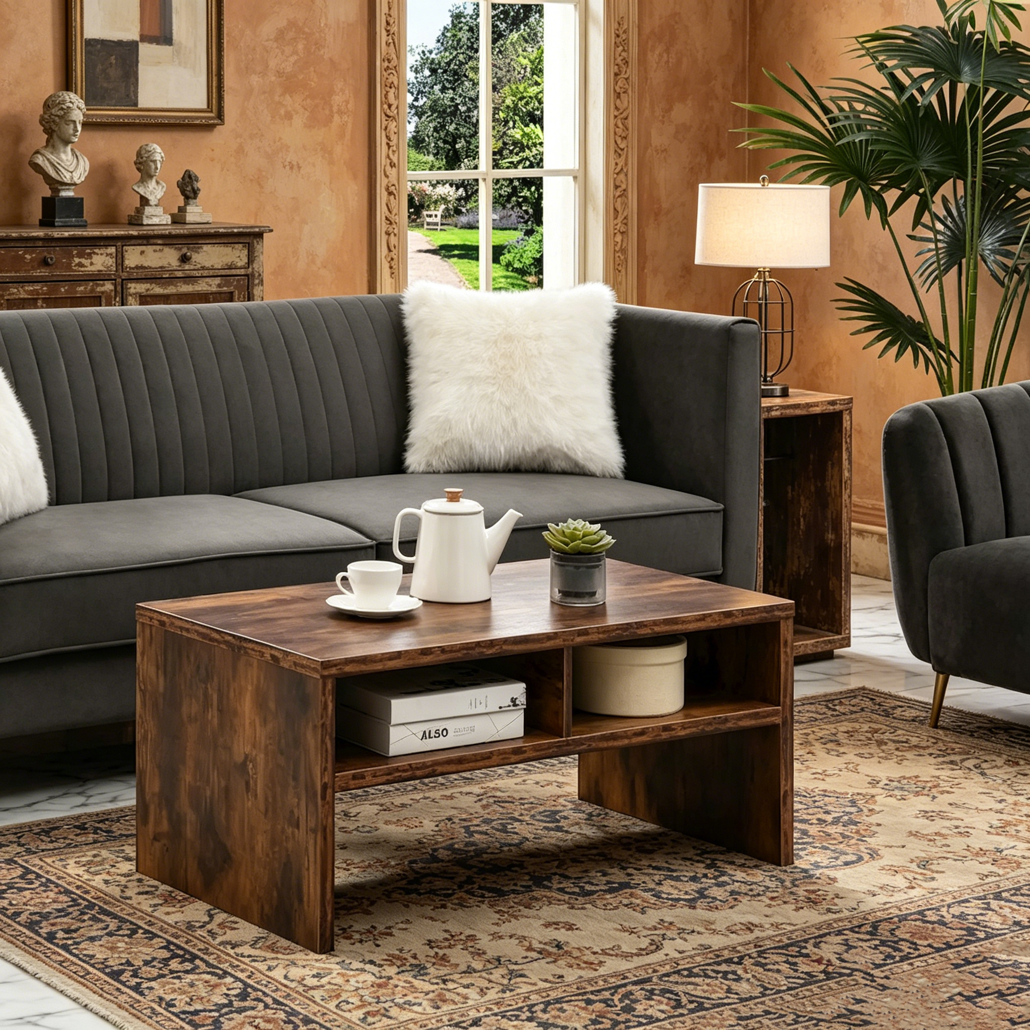 Table basse de luxe avec étagères