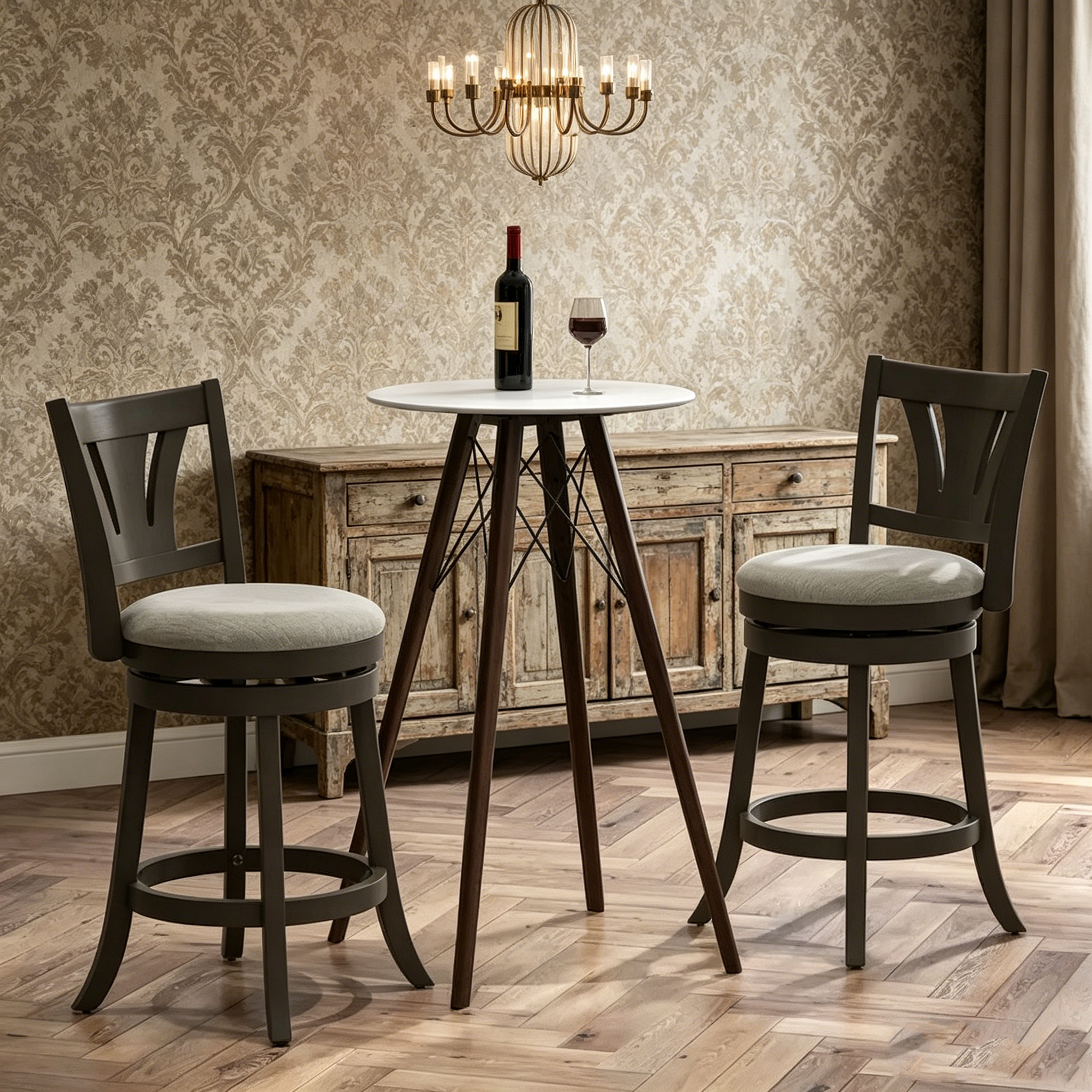 Tabouret de bar pivotant en bois d'hévéa hauteur comptoir